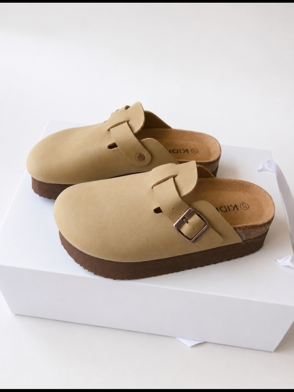 Tan Slip-On Clog Mules with Buckle - KIDMI